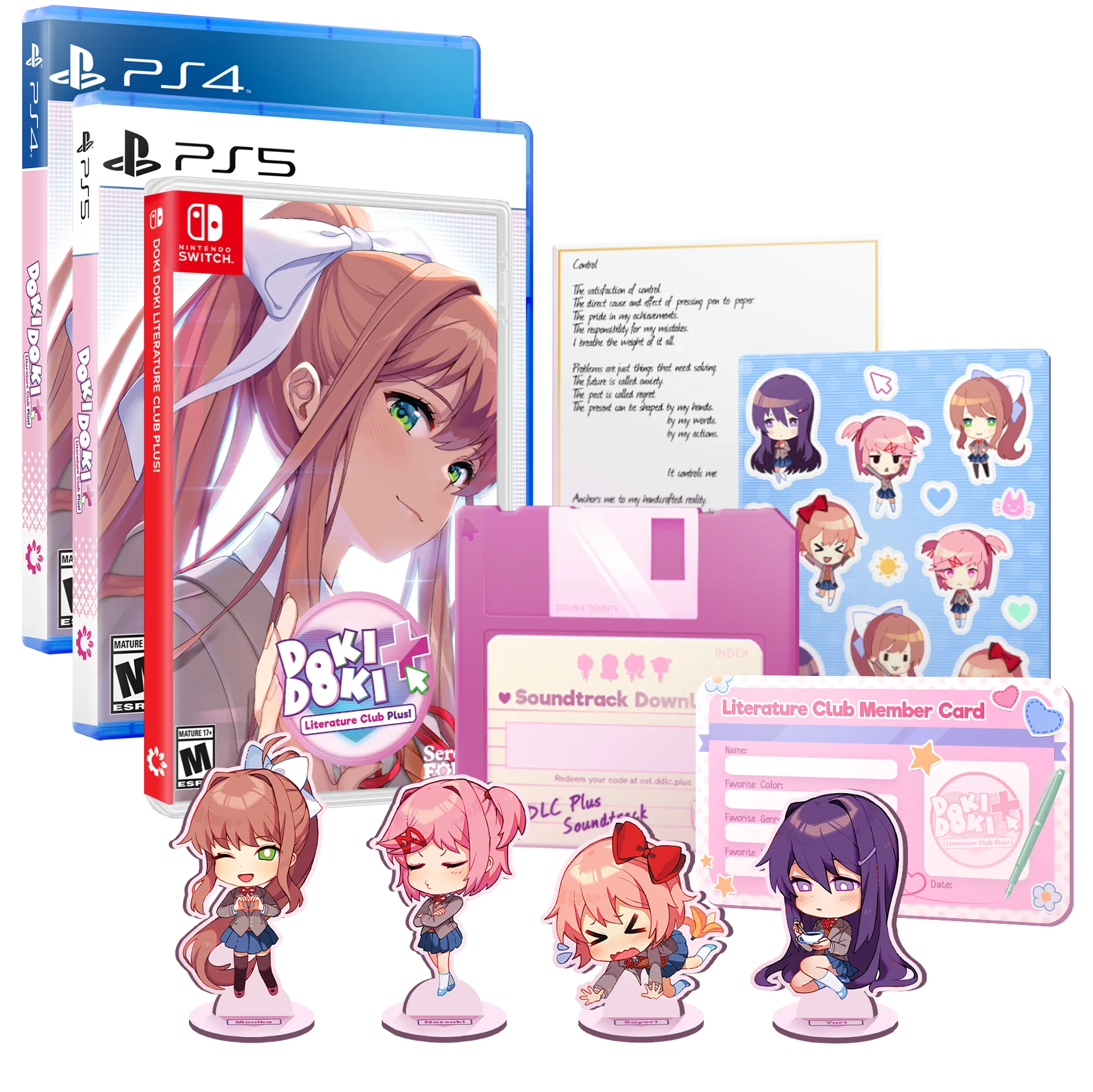 A bundle of 3 boxes of the game in each platform, stickers, soundtracks and more.